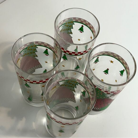 4 Vintage Debbie Mumm Woodland Santa Christmas Glass Cups - Picture 5 of 5